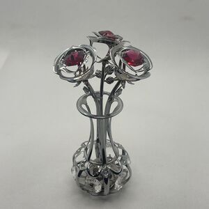 Matashi Chrome Plated Flowers Bouquet and Vase with Crystals Mother's Day Gift